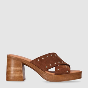 Sandalias de Serraje - Nogal - Tacón: 8 cm