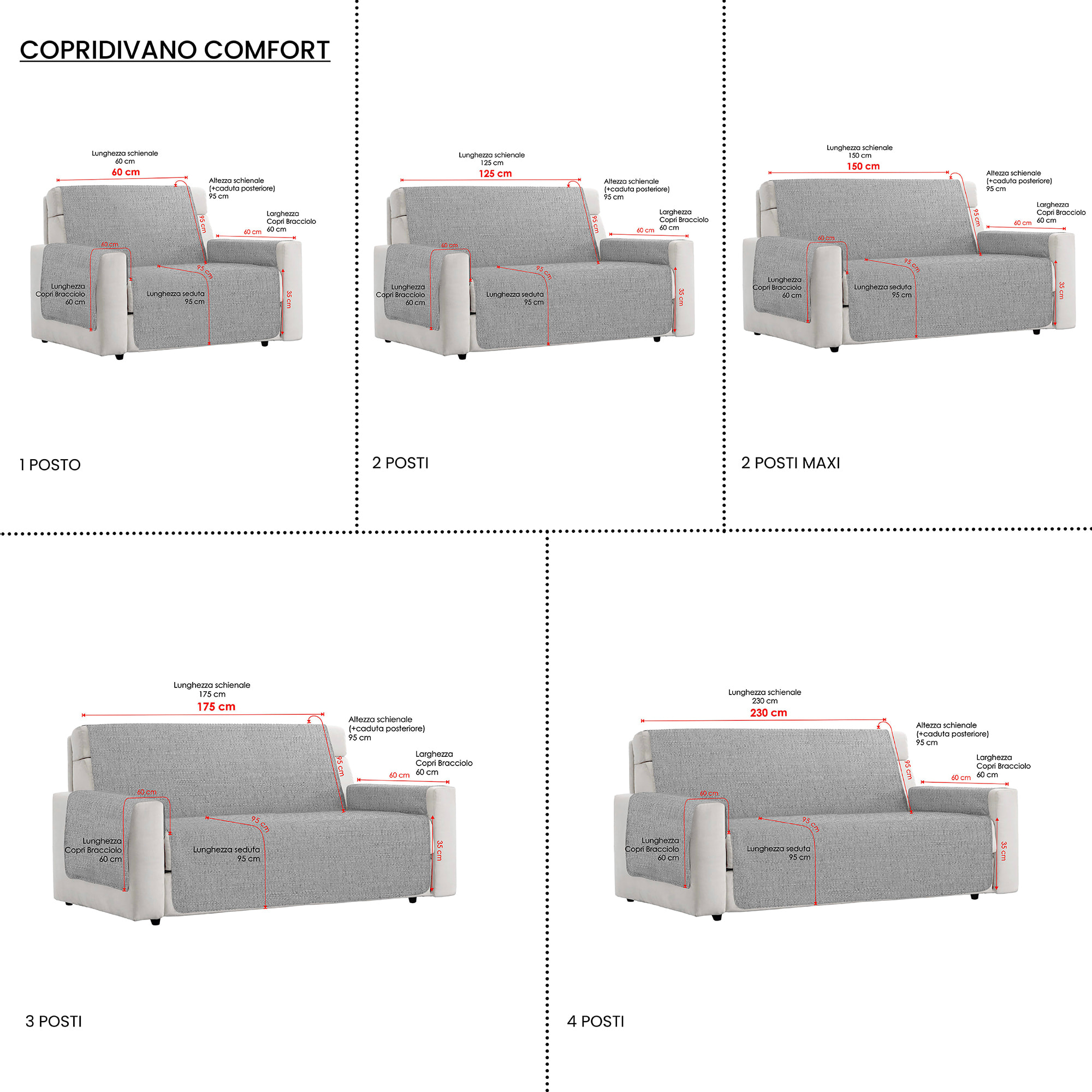 COPRIDIVANO COMFORT, Antiscivolo, Cotone+Microfibra+Fibre Varie, Made in Italy - BORDEAUX