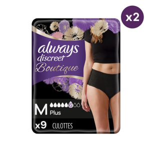 2x9 Culottes pour Fuites Urinaires Always Discreet Boutique - Taille M Basse - Noir