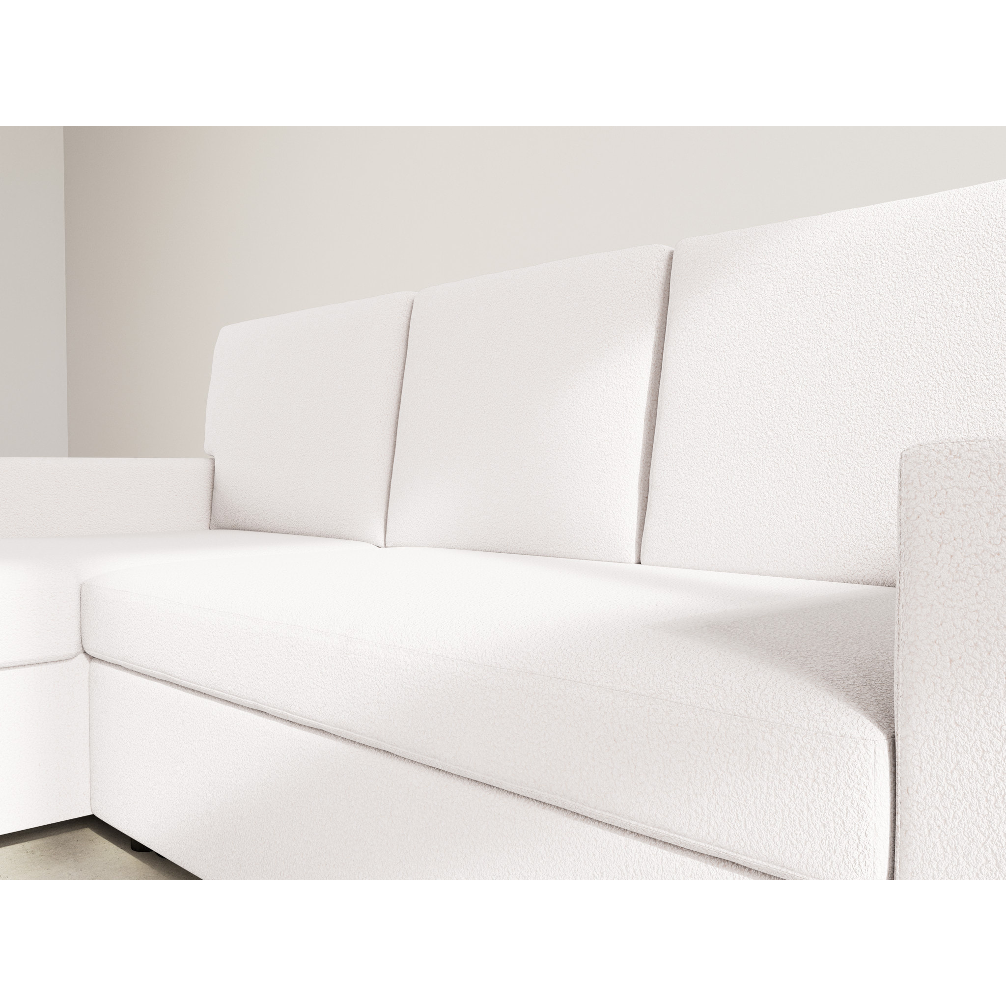 Meiya - Canapé d'angle réversible 4 places convertible avec coffre en tissu bouclette - Beige