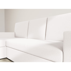 Meiya - Canapé d'angle réversible 4 places convertible avec coffre en tissu bouclette - Beige