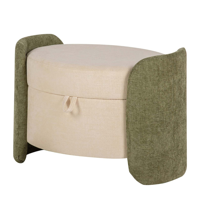 Puff Velvet Chenille Blanco Verde 70x54x48 Cm