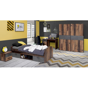 Lit enfant 90x200cm avec rangements en bois effet vintage - TOM