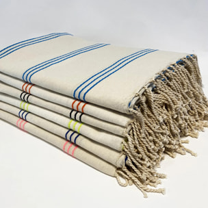 Fouta traditionnelle Calliope Écru/Turquoise 200x200 190g/m²