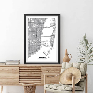 Affiche graphique miami usa Affiche + cadre en bois - Noir