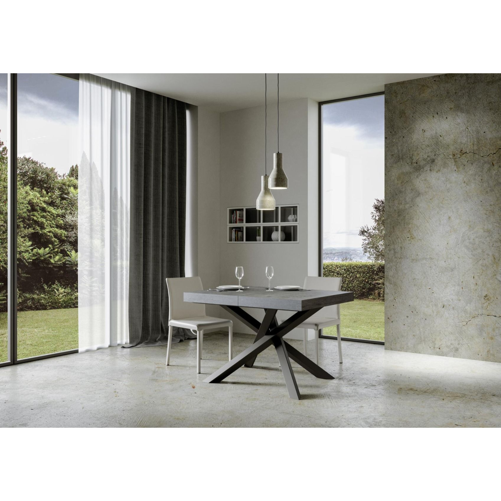 Mesa extensible 90x130/390 cm Volantis Cemento estructura Antracita