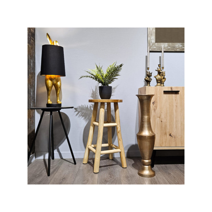 Tabouret de bar rond artisanal 65 cm de haut en bois de teck - MUFASA