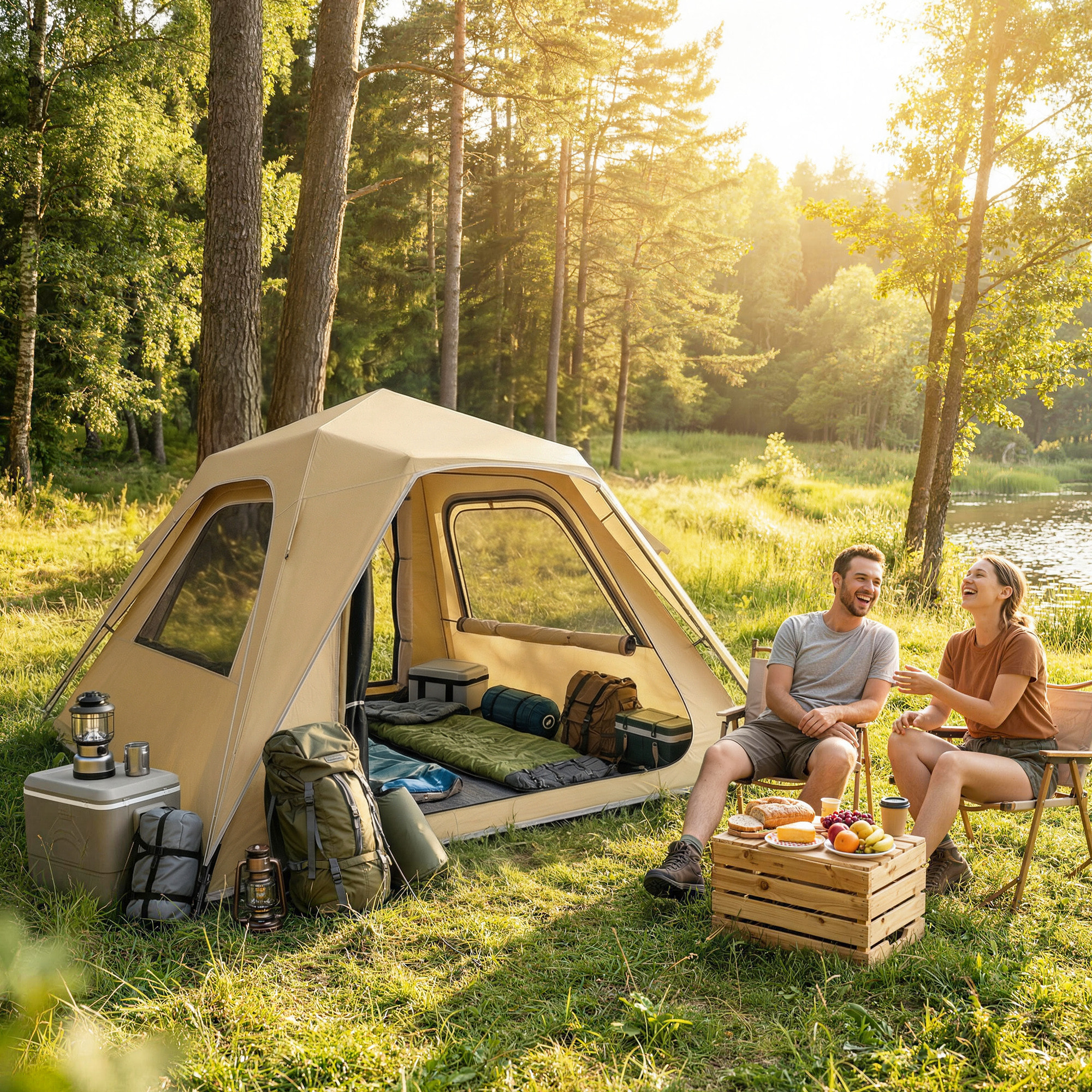 Tienda de Campaña Instantánea, Tienda Pop Up con Ventanas de Malla y Bolsa de Transporte, Impermeable 3000mm y Protección UPF50+, para 3-4 Personas, Caqui