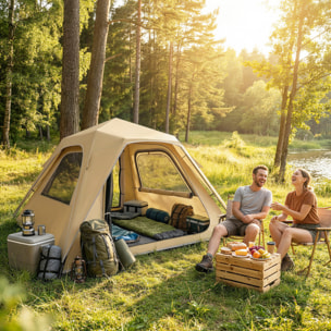 Tienda de Campaña Instantánea, Tienda Pop Up con Ventanas de Malla y Bolsa de Transporte, Impermeable 3000mm y Protección UPF50+, para 3-4 Personas, Caqui