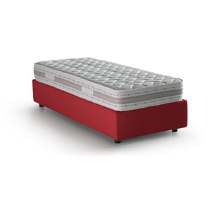 Letto singolo Melissa, Letto contenitore con rivestimento in tessuto, 100% Made in Italy, Apertura laterale, adatto per materasso Cm 80x190, Rosso