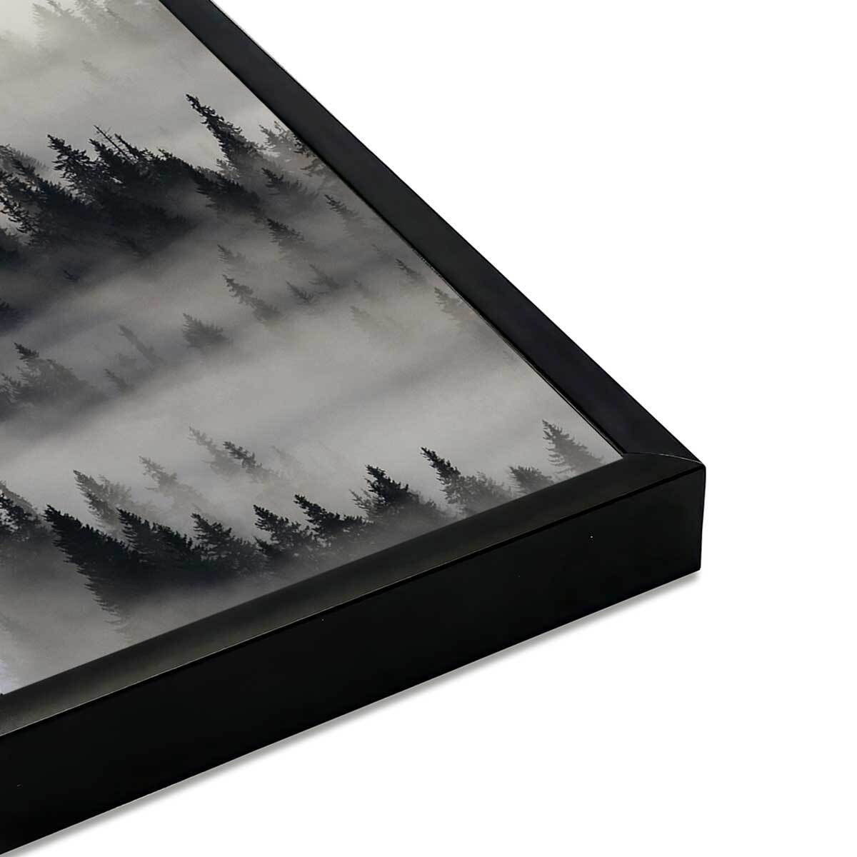Affiche encadrée forêt de pins dans la brume Affiche + cadre en métal - Noir