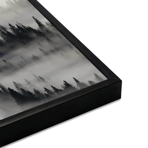 Affiche encadrée forêt de pins dans la brume Affiche + cadre en métal - Noir