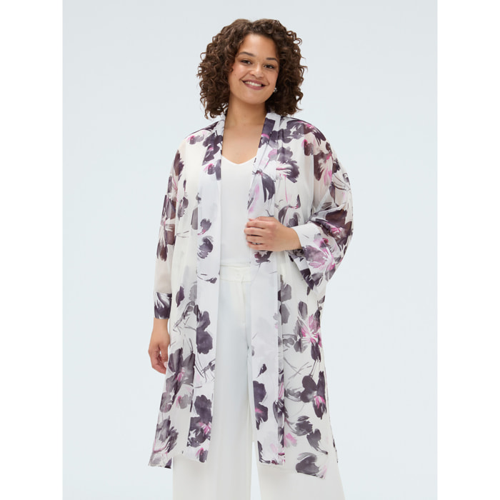 Fiorella Rubino - Caftán de georgette con estampado floral - Blanco