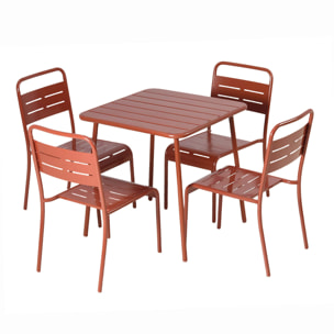 Ensemble table de jardin carrée 70cm et 4 chaises terracotta EVORA