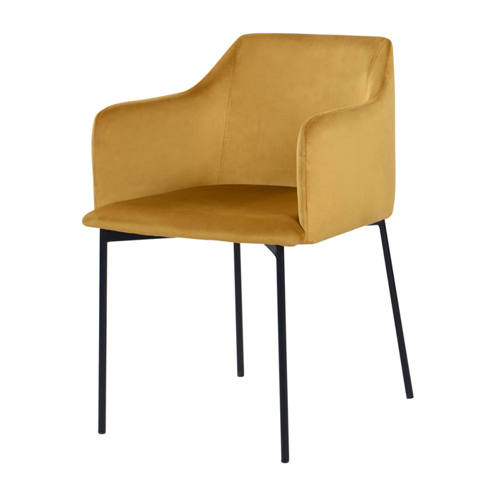 Fauteuil Glam en velours jaune moutarde