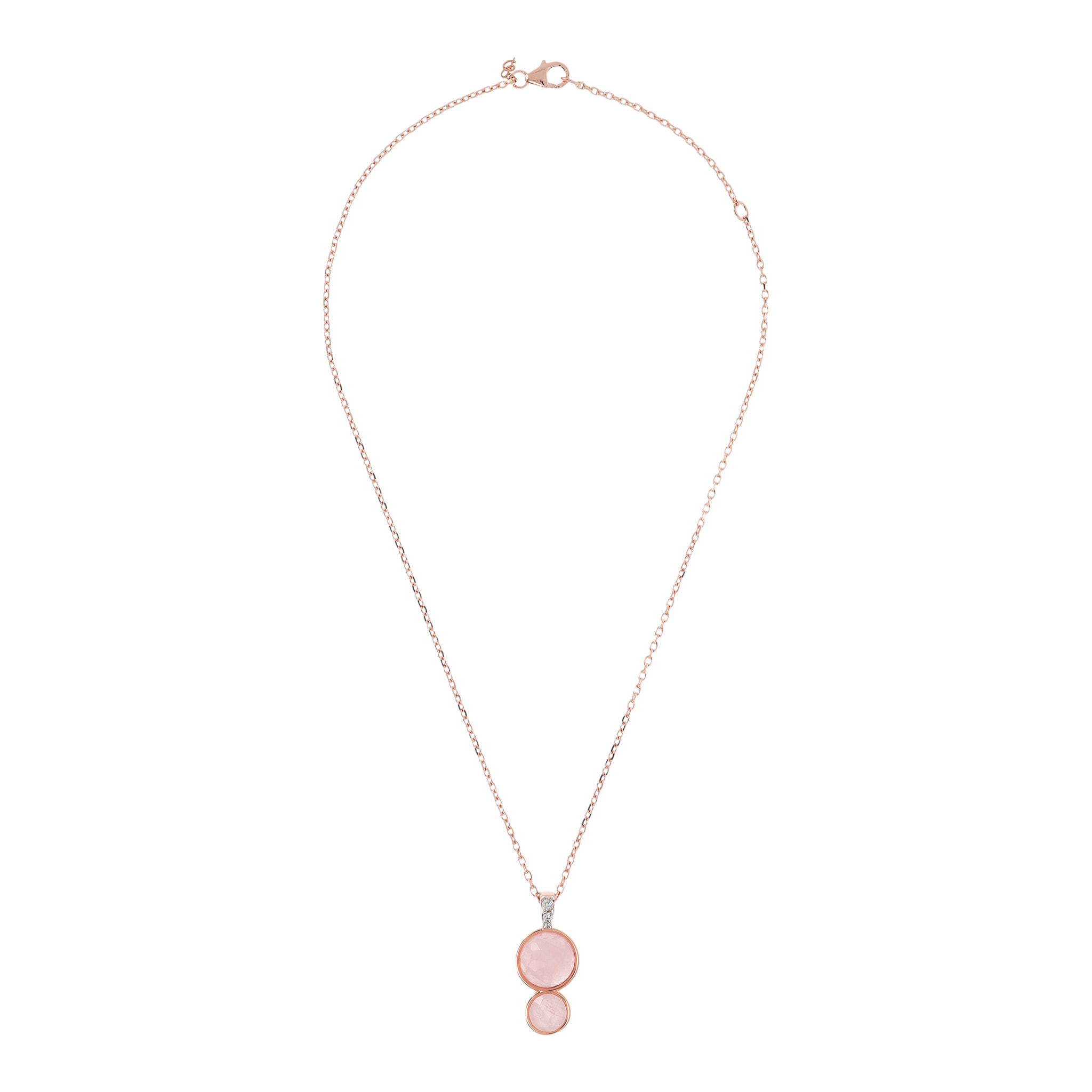 Collana Catena Forzatina con Pendente Graduato in Quarzo Rosa e Pavé
