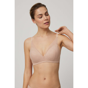 Reggiseno a triangolo imbottito senza ferretto con pizzo beige, coppe B e C