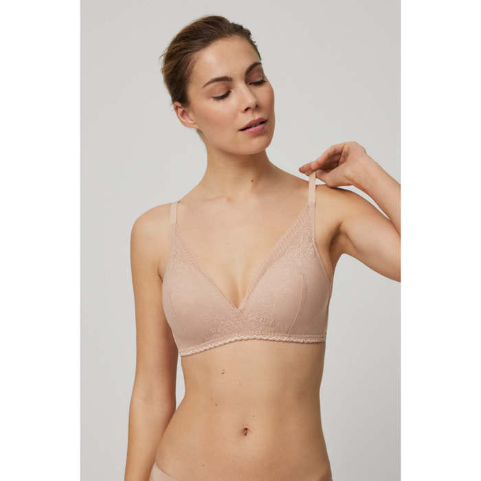 Reggiseno a triangolo imbottito senza ferretto con pizzo beige, coppe B e C