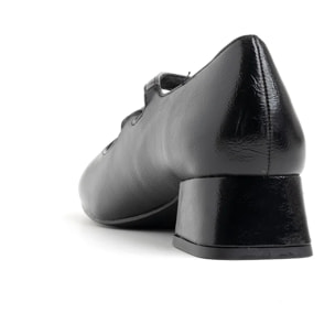 Decolleté con tacco quadrato e doppio cinturino - NERO