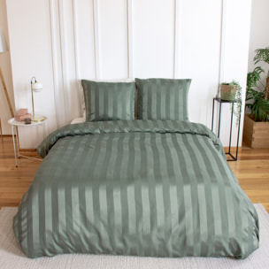 Parure de lit polyester effet satin fines rayures 2 places vert 240x220cm - Andréa