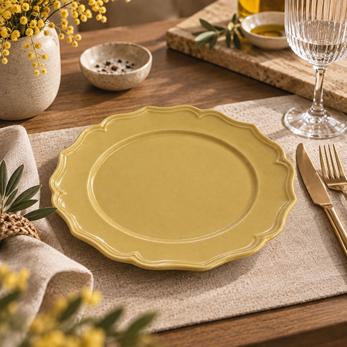 Lot de 6 assiettes plates 26,5cm en grès jaune SIGNATURE