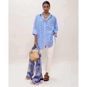 Abito corto oversize ricamato in Svizzera