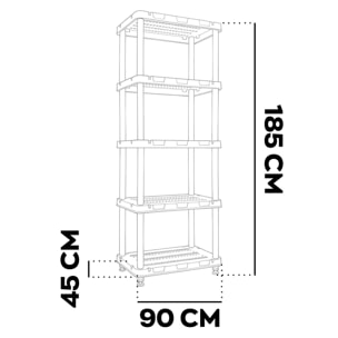 Titan X - Scaffale Modulare 5 Ripiani 90x45xH185 cm in Resina Nero