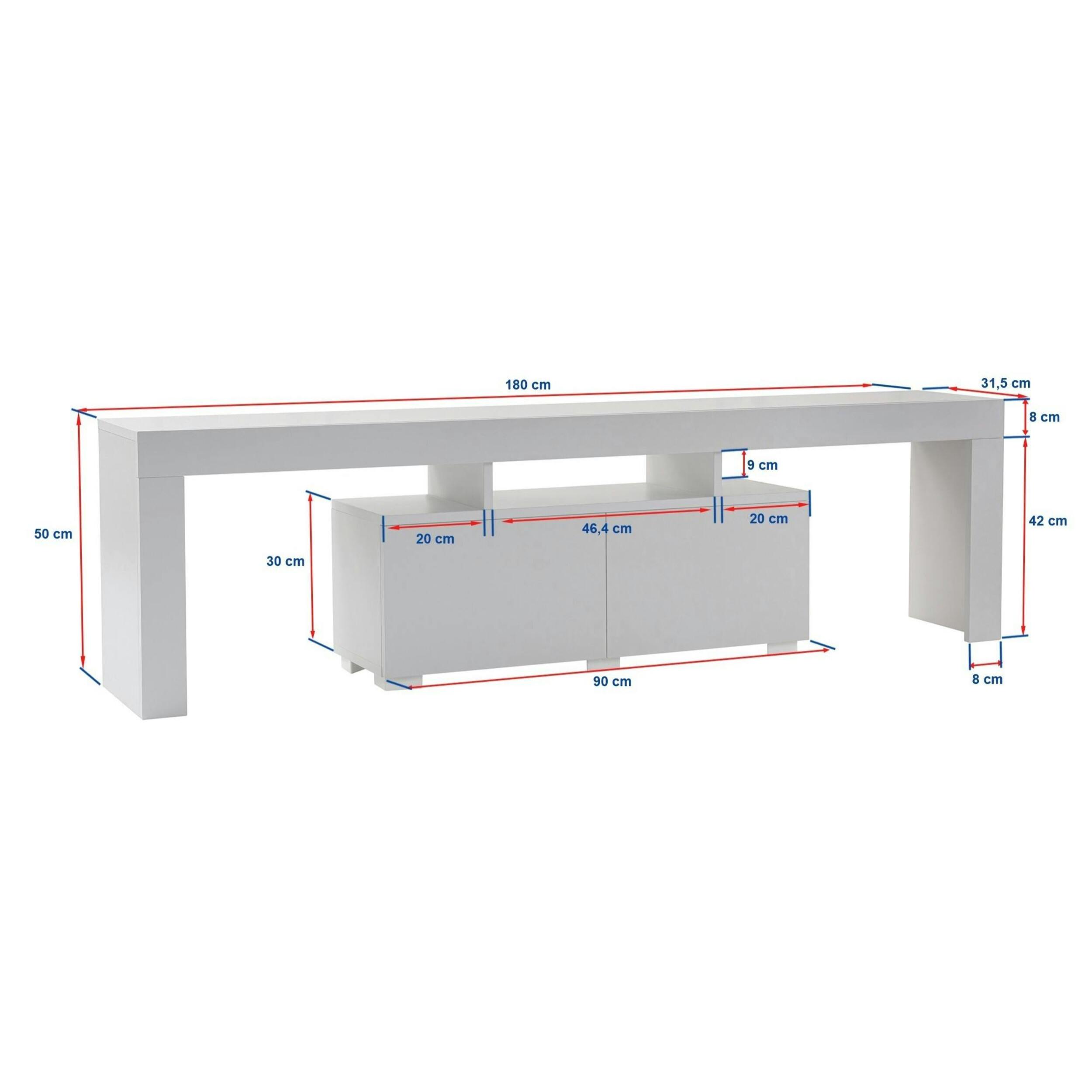 Banc TV moderne blanc avec rangement - effet laque MARFA
