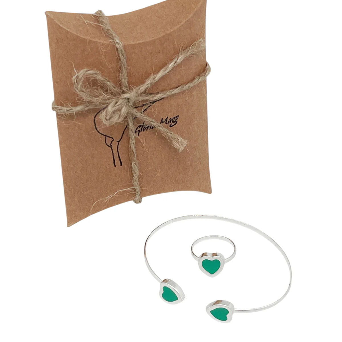 Conjunto Colors Corazón Pulsera y anillo plata 10µ Verde