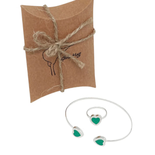 Conjunto Colors Corazón Pulsera y anillo plata 10µ Verde