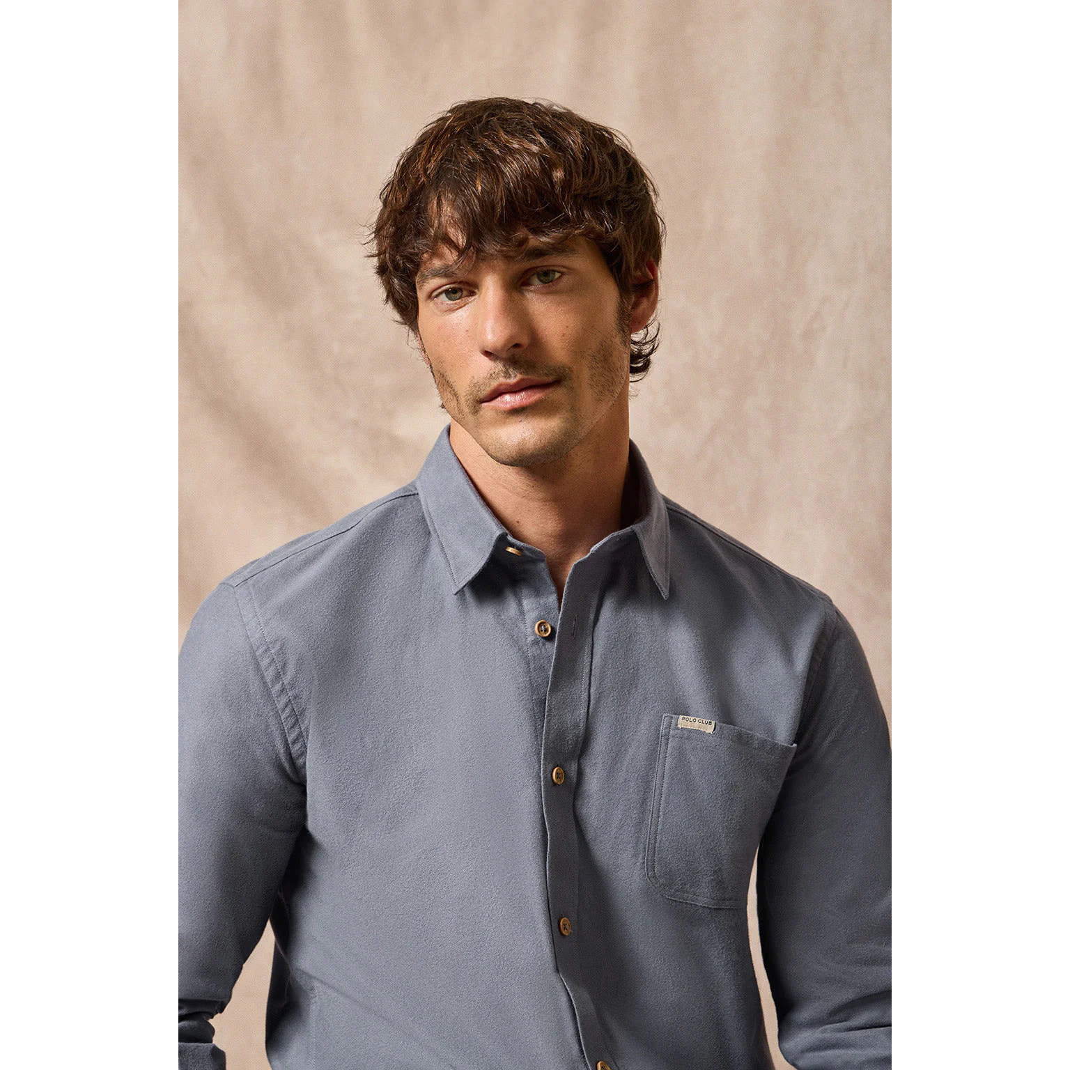 Camicia Oxford Cambridge blu con taschino e particolari Polo Club