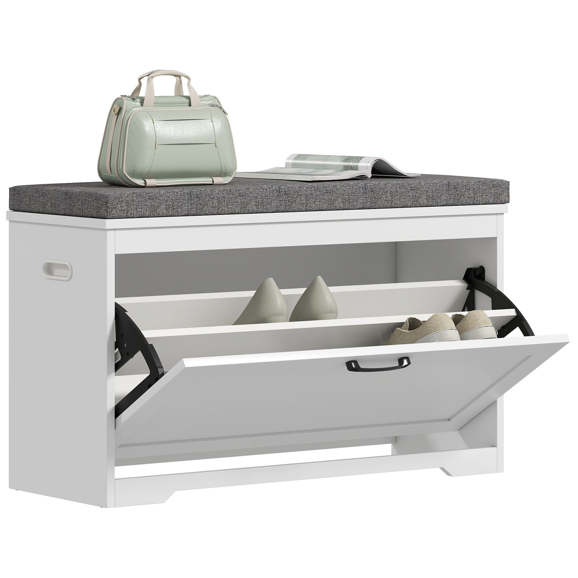 Banco Zapatero, Banco Recibidor Moderno, con Asiento Acolchado, Estante Ajustable, para 8 Pares de Zapatos, para Entrada, Pasillo, Dormitorio, 80x30x50 cm, Blanco