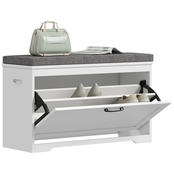 Banco Zapatero, Banco Recibidor Moderno, con Asiento Acolchado, Estante Ajustable, para 8 Pares de Zapatos, para Entrada, Pasillo, Dormitorio, 80x30x50 cm, Blanco