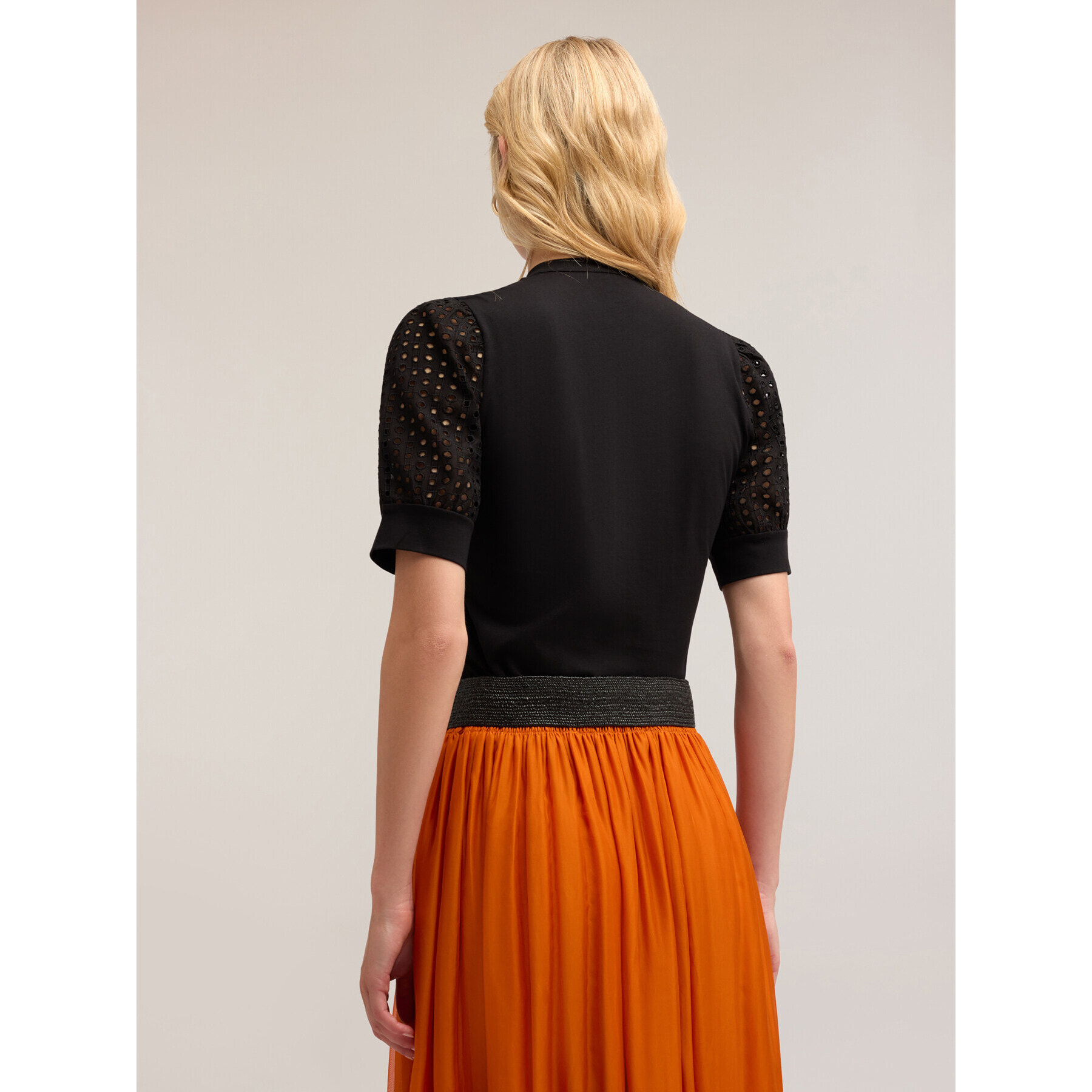 Motivi - Henley-Shirt mit Lochstickerei-Ärmeln - Negro