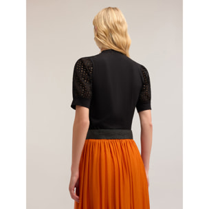 Motivi - Henley-Shirt mit Lochstickerei-Ärmeln - Negro