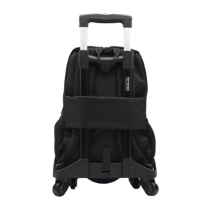 Fortnite Crazy Banana mochila primaria doble compartimento + carro  con protección lateral y stoper frontal, 4 ruedas multidireccionales.