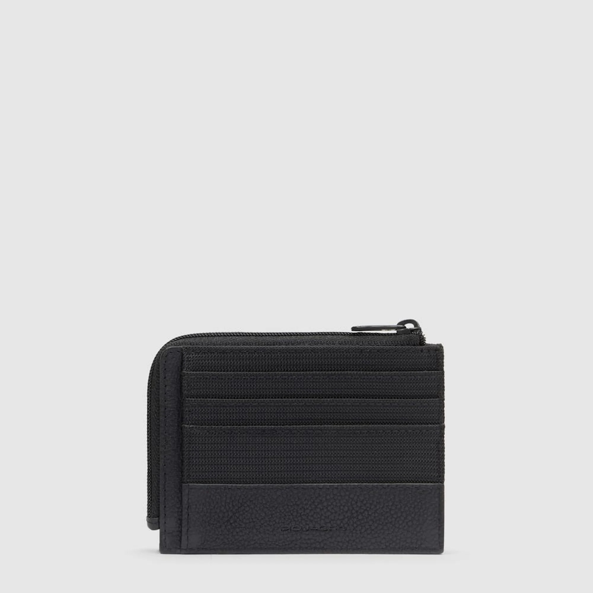 Piquadro Portamonete in pelle e tessuto riciclato con porta documenti e carte di credito con protezione RFID