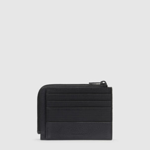 Piquadro Portamonete in pelle e tessuto riciclato con porta documenti e carte di credito con protezione RFID