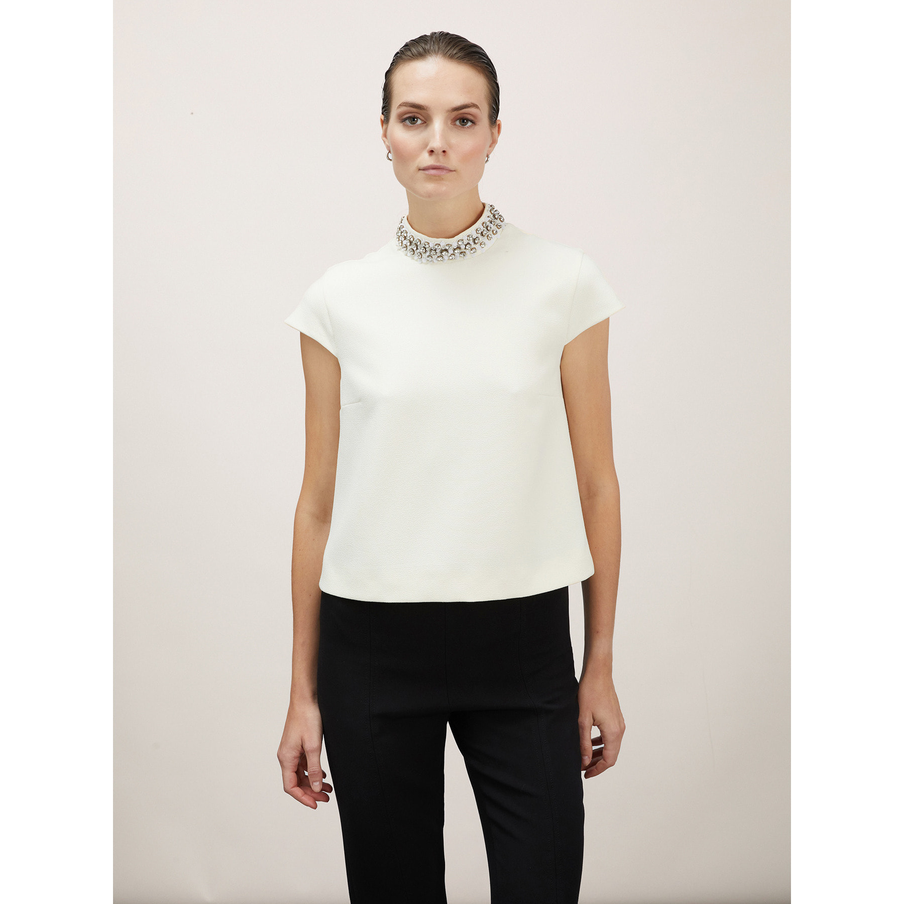 Motivi - Blusa con collo ricamato - Bianco