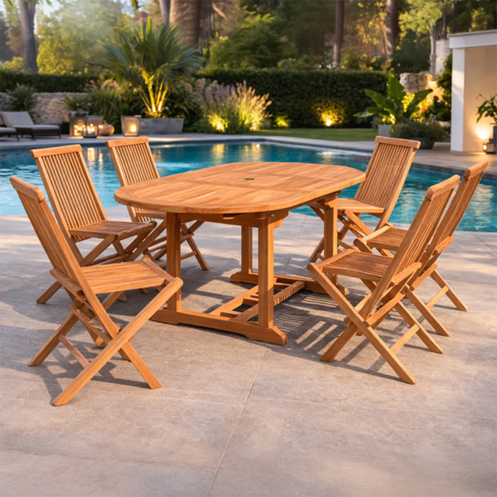 ADAGNA Table de jardin ovale et 6 chaises en teck