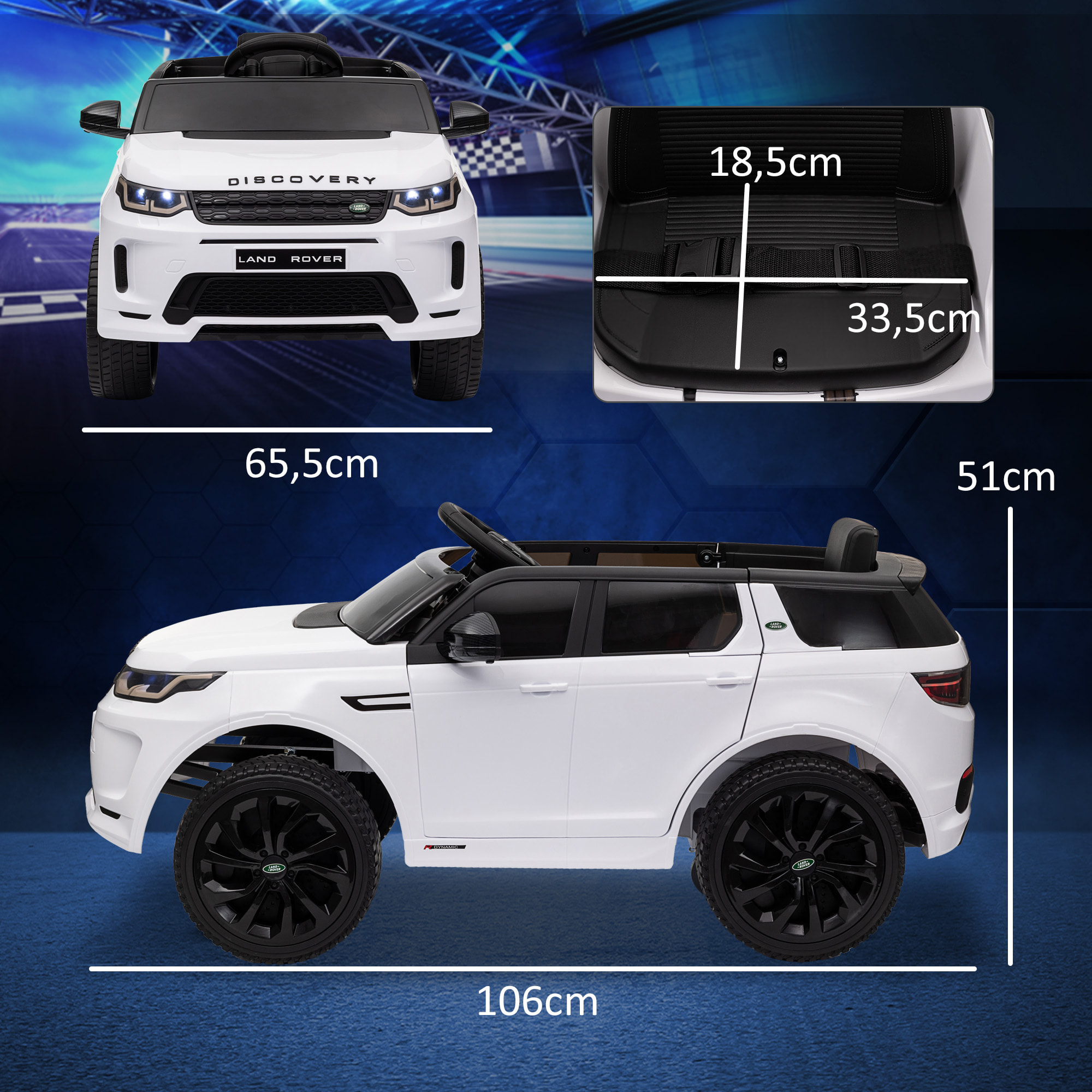 Coche Eléctrico para Niños de +3 Años con Licencia Land Rover Discovery Sport Carro Eléctrico Infantil con Batería 12V Mando a Distancia Arranque Lento Faros Bocina y Música Blanco