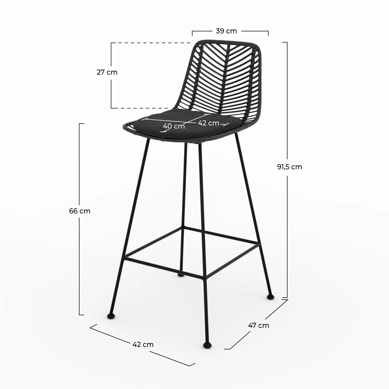 Lot de 2 chaises pour îlot central 66 cm en rotin noir - Tamara