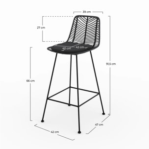 Lot de 2 chaises pour îlot central 66 cm en rotin noir - Tamara