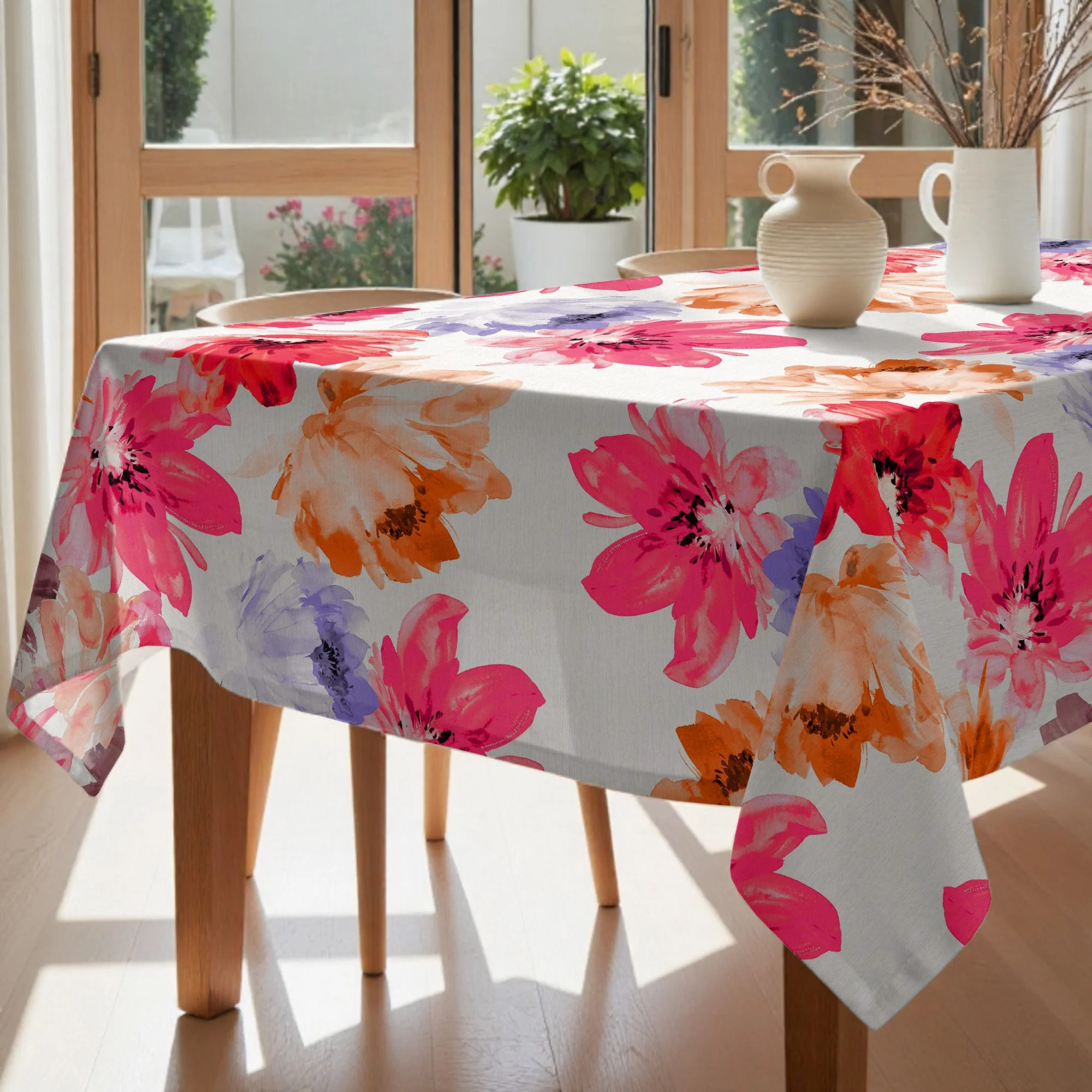 Nappe anti-taches 100 % coton Big Flowers 7 Fucsia 160