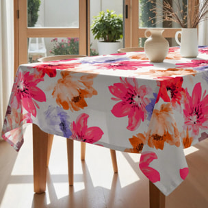 Nappe anti-taches 100 % coton Big Flowers 7 Fucsia 160