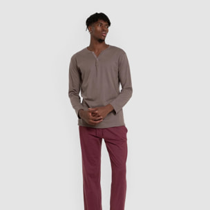 Pigiama lungo da uomo con bottoni, taupe - borgogna
