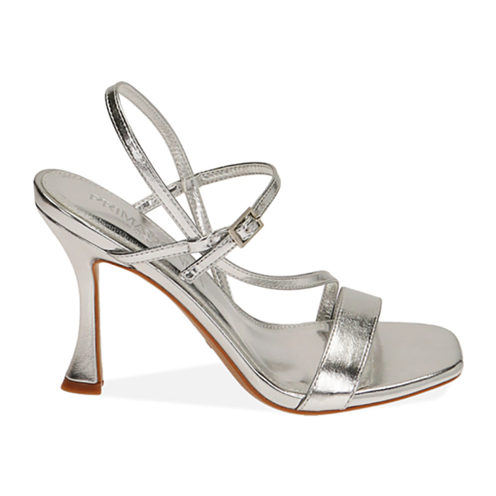 Sandali argento laminato, tacco 9,5 cm