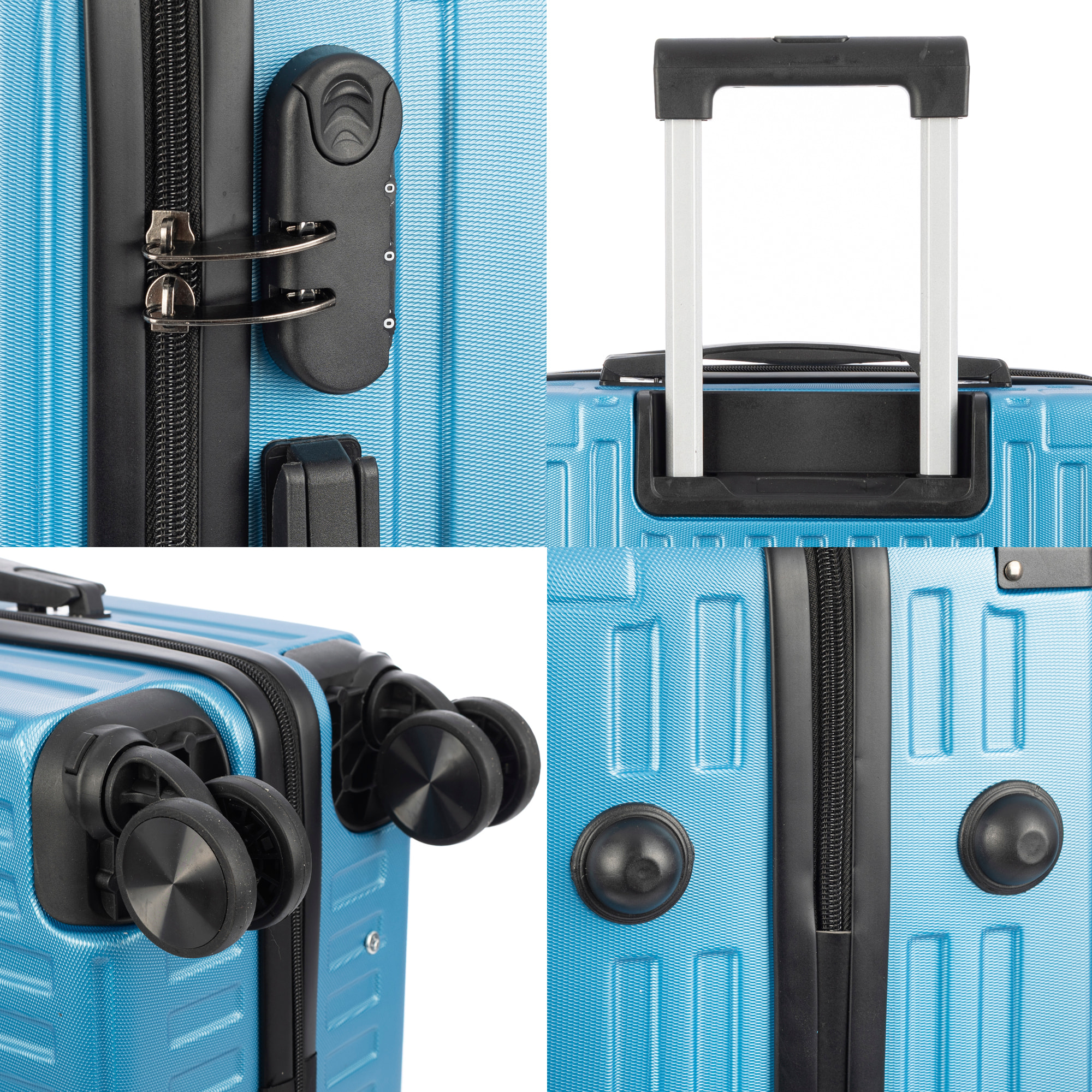 DAM Set di 3 valigie Trolley, in materiale leggero ABS ad alta resistenza con angoli rinforzati. Chiusura numerica e 4 ruote doppie estraibili e girevoli a 360°. 51x30x77 Cm. Colore: Blu Denim