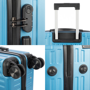 DAM Set di 3 valigie Trolley, in materiale leggero ABS ad alta resistenza con angoli rinforzati. Chiusura numerica e 4 ruote doppie estraibili e girevoli a 360°. 51x30x77 Cm. Colore: Blu Denim