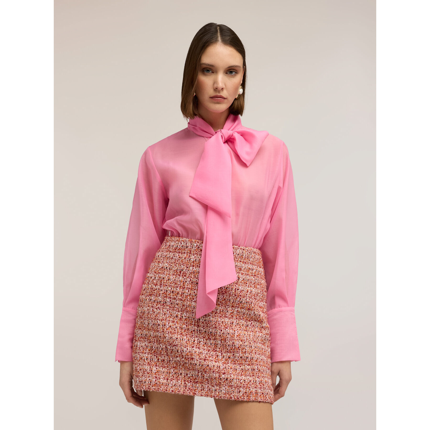 Motivi - Camicia con fiocco in organza - Rosa